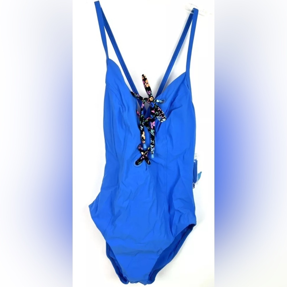 Skinny Dippers Women’s Tie Breaker Blue One Piece Swimsuit Size Small